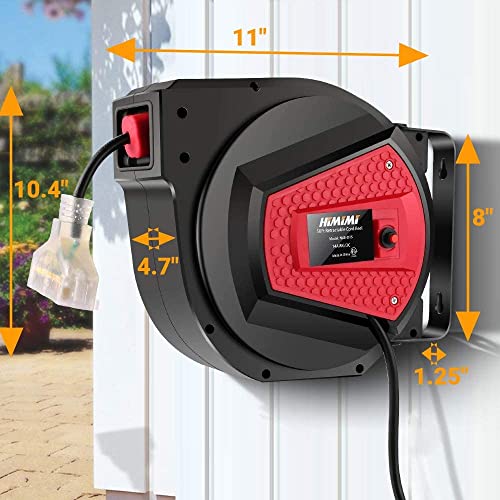 50Ft Retractable Extension Cord Reel, 14Awg/3C Power Cord Reel For Garage Workshop, Wall/Ceiling Mounted Extension Cord Reel, 13A Circuit Breaker, 3-Lighted Triple Outlets, Ul Listed #TOP7