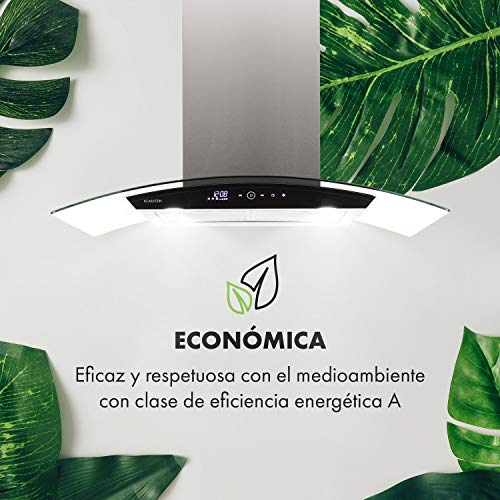 Klarstein-Colette-Campana-extractora-Campana-isla-Eficiencia-energetica-clase-A-90-cm-capacidad-600-mh-3-niveles-iluminacion-LED-temporizador-Plateado