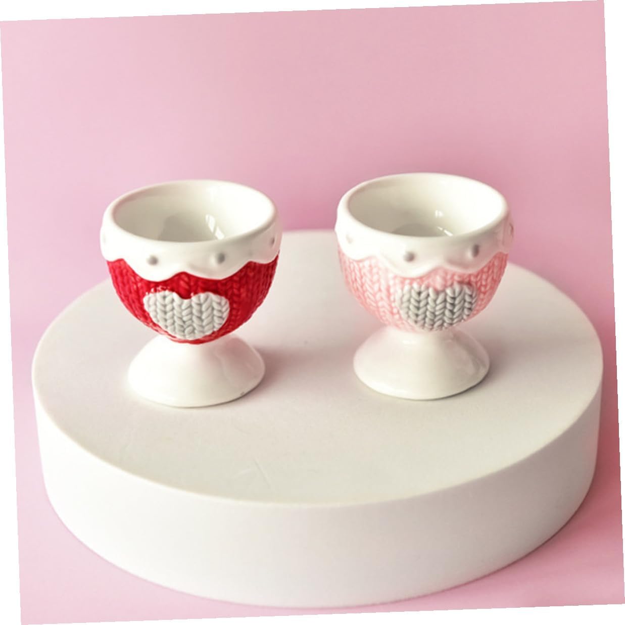 Ceramic Egg Cups Set 2pcs Heart Pattern Egg Holder Stand Red Pink Household Breakfast Rack Dining Table