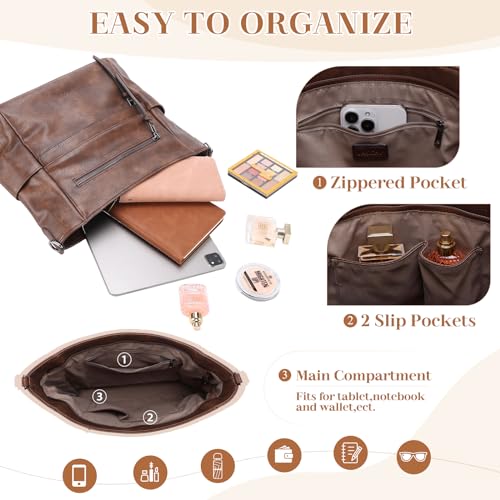 VASCHY Hobo Bag for Women, Medium Vegan Leather Shoulder Purse Handbag Satchel with Wallet Crossbody Guitar Strap - Image 5