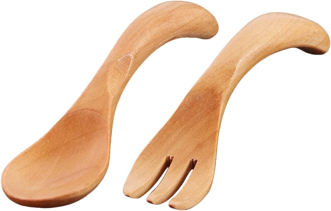 SUPVOX Cute Japanese Wooden Cutlery Set for Boys and Girls 1 Set of Wooden Fork and Spoon Safe Food-Grade Material for Boys Tableware for Meal Time