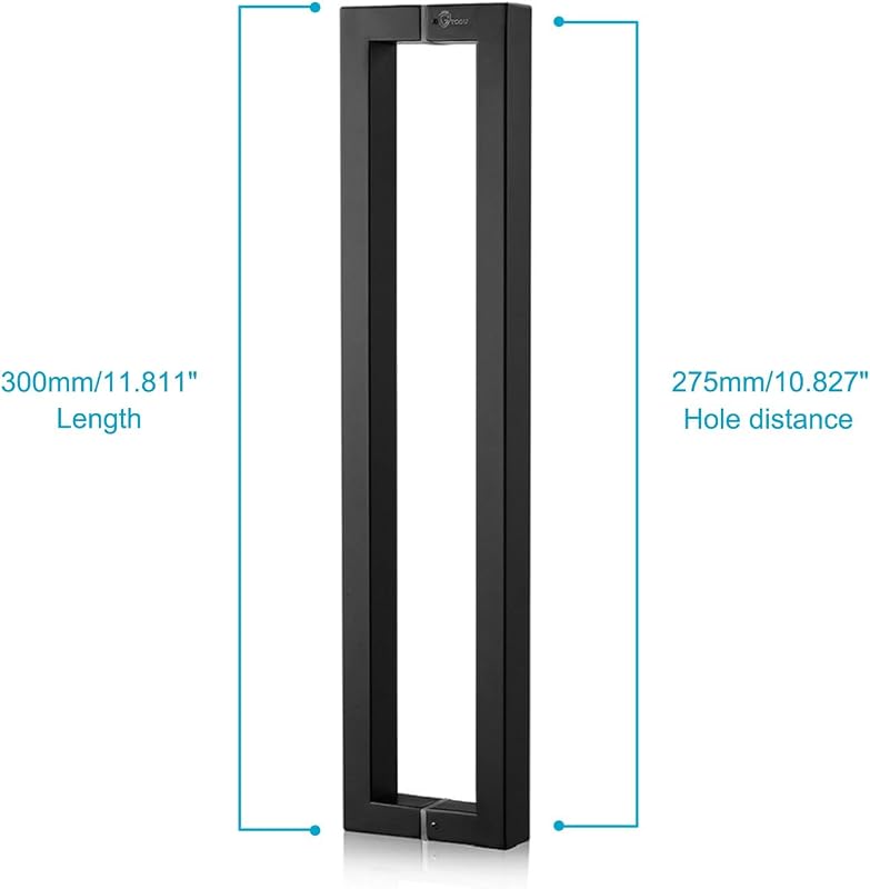Togu TG-R3825 Separadores sólidos de 12 pulgadas, tirador de puerta de acero inoxidable 304 de grado comercial resistente, tirador de puerta de granero, tiradores de vidrio, acabado negro mate