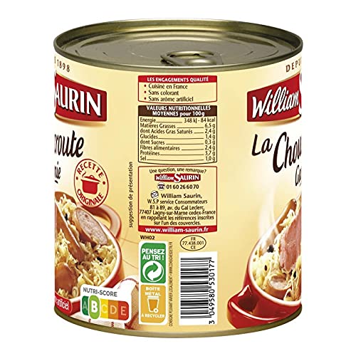 WILLIAM SAURIN - Choucroute Garnie Au Vin Blanc 800G - Lot De 3