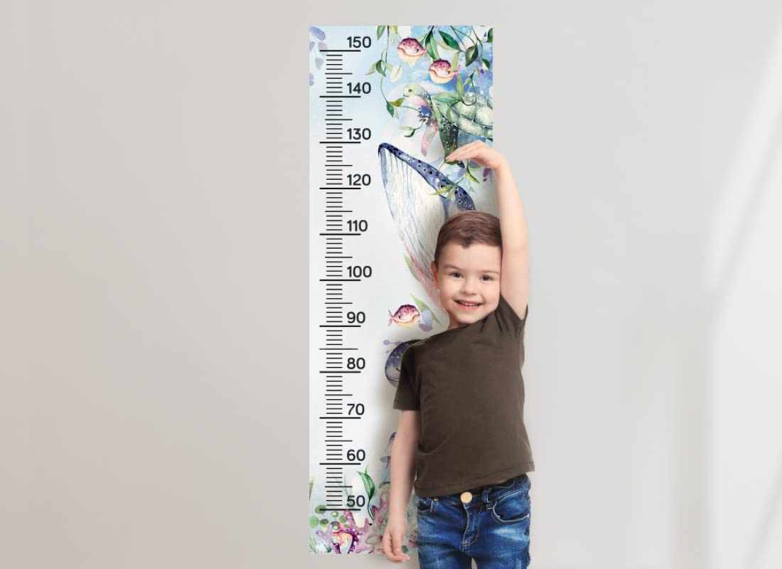 Toise Murale Enfants Poissons Océan - Adhésif Amovible, Mesure De 70 à 180 Cm