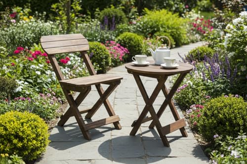 Image of WOODLY Premium Wooden Folding Chair and Round Table Combo | Handcrafted Sheesham Wood Garden & Balcony Seating Set | Outdoor Tea /Coffee Patio Furniture |Set, 2-Piec (15 inch Medium)