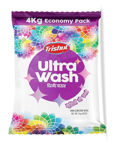 Trishul Ultra Wash Detergent Powder | 4 kg | Tough on Stains | Gentle on Fabrics | Colour Safe | Suitable for All Washing Machines and Hand Wash | Easy Dissolve Formula