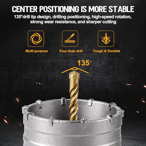 EXLECO Hohl-Bohrkrone Set 37-pk, Bohrkrone Steckdose, Kernbohrer 30mm 40mm 50mm 65mm 80mm 100mm 110mm, mit 110mm 300mm SDS Plus Verlängerung & SDS Max Zentrierbohrer, Dosenbohrer Steinbohrer
