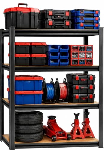 Image of Garage Shelving Unit, Heavy Duty Adjustable Storage Shelves, Metal & Wood Pantry Shelf Organizer, 2000 lbs Capacity Shelves for Heavy Tools and Equipment, 4Tier-23.6 inch Wx 11.8 inch Dx 45.7 inch H