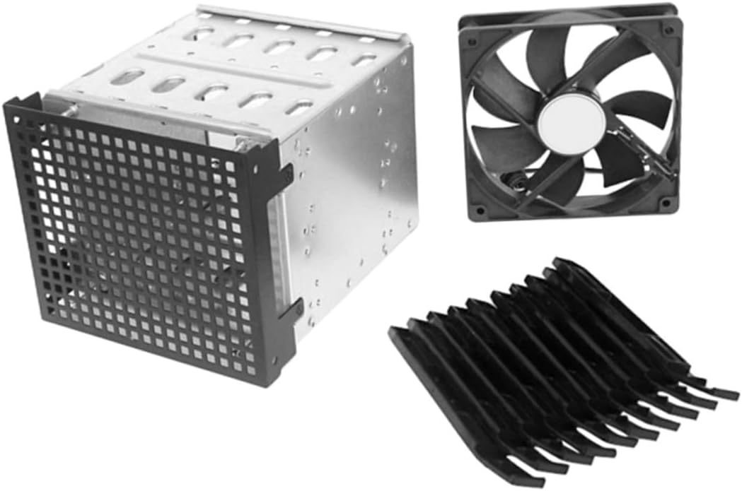 STOBAZA 5 Inch Hard Drive Cage with Fan, 5-Layer Hard Disk Rack Mounting Bracket for PC Case 5.25 Inch Drive Bay, Compatible with HDD and SSD Storage Expansion