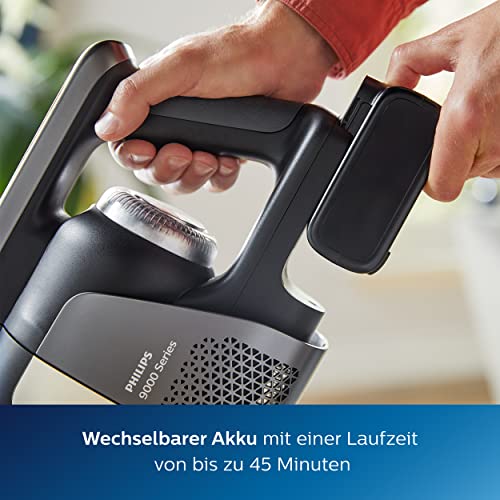 Philips 9000 Series AquaTrio Schnurloser Nass & Trockensauger - Staubsaugen und schnelles Bodenwischer, entfernt Staub, Schmutz und Flecken in einem Zug, bis zu 45 Minuten Betriebszeit* (XW9383/01)