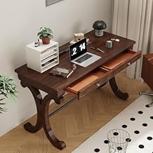 Classic Wooden Writing Desk with Storage Drawers, 47, Computer Desk for Poplar Wood with Cherry Veneer, Elegant Scroll Leg Design, Sturdy Workstation for Home Office,Walnut,SSZ-D0036-DCR