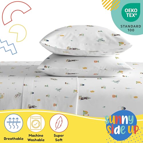 Image of Sunny Side Up Kids Sheet Set with Fitted, Flat Sheets & Pillow Cover - Ultra-Soft Bedding with Pillowcase for Room Decor, White - The Mandalorian, 4 Piece Full