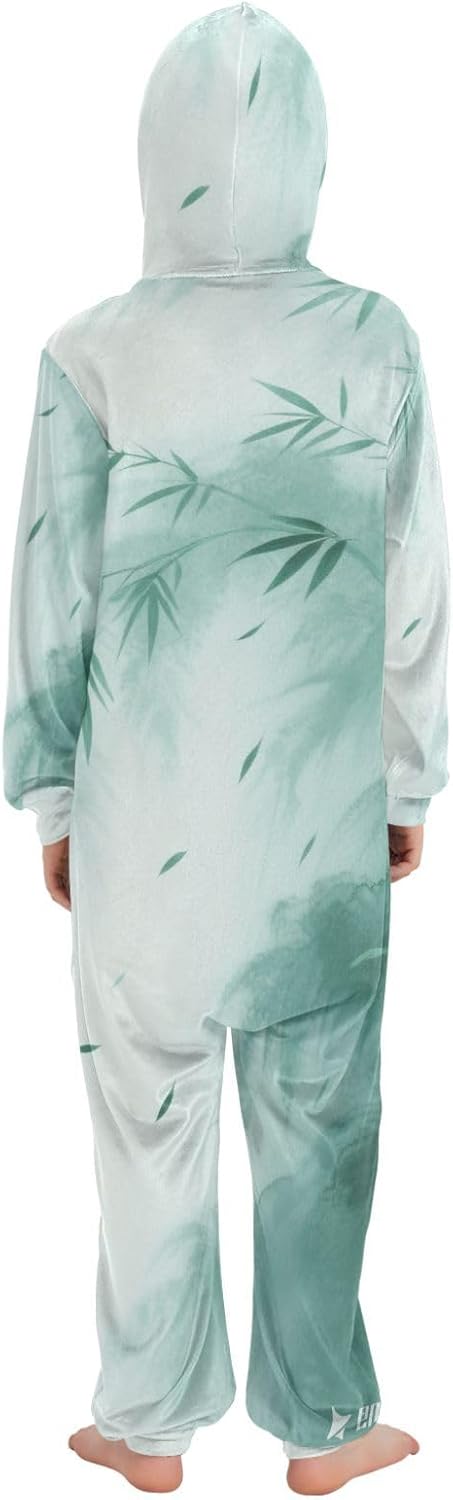 Green BambooOnesie PajamasSoft Cozy Hooded One-Piecing Costume Sleepwearfor Christmas Home