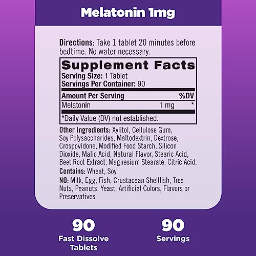 Natrol Melatonin Fast Dissolve Tablets, Helps You Fall Asleep Faster, Stay Asleep Longer, Easy To Take, Dissolves In Mouth, Strengthen Immune System, Maximum Strength, Strawberry Flavor, 1Mg, 90 Count #TOP1