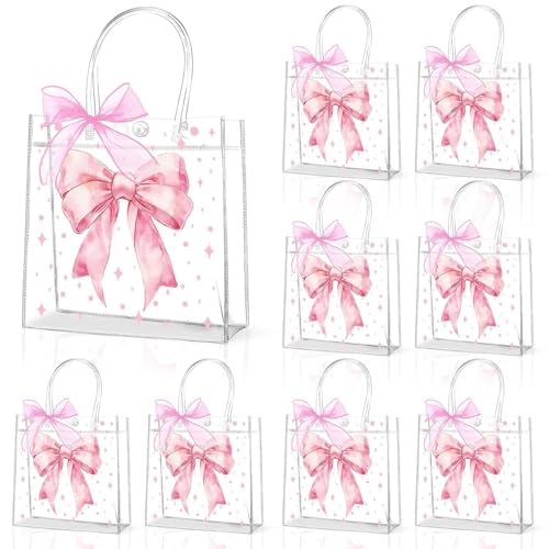 Sacs cadeaux en PVC transparents pour mariages et anniversaires avec ruban rose - Lot de 36