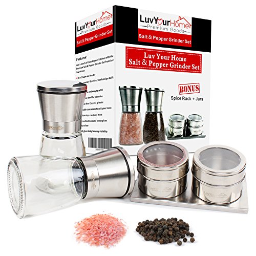 Luv Your Home Salt and Pepper Grinders with Magnetic Spice Jars and Rack - Spice Grinder with Adjustable Coarseness - Stainless Steel Salt and Pepper Shakers - Refillable Salt and Pepper Mills - eBook