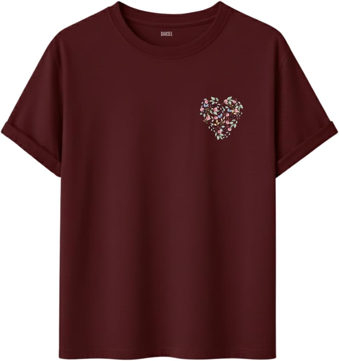 Kad n  i ekli Kalp Bask l  T-Shirt, Minimalist Desenli Pamuklu K sa Kollu Ti rt, 10+ Renk Se ene i