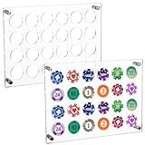 2 PCS Casino Chip Holder 13.6” x 9.3” Wall Mounted Display Case for 24 Poker Chips Trays Clear Acrylic Display Frame for Gamblers & Coin Collectors, Chips & Coins Collection