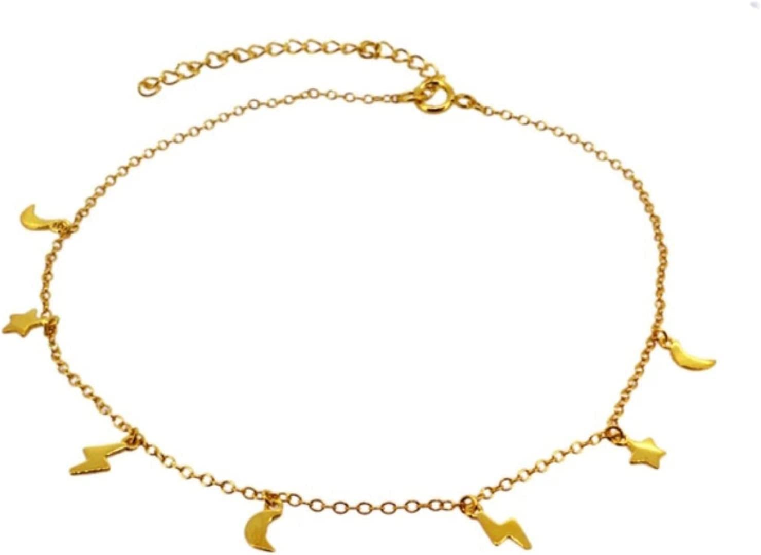 Fußkettchen,925 Sterling Silber Stern Mond Blitz Gestapeltes Fußkettchen für Frauen Einfache Fußkette Fußkettchen Knöchel Weiblich Feiner Schmuck Geschenk