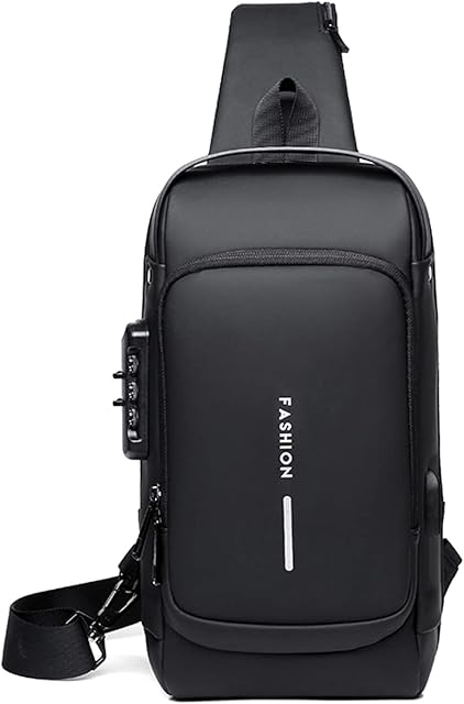 FANDARE Torba na klatkę piersiową Sling Bag biznesowa torba na ramię z przyłączem USB do ładowania, ochrona hasłem, torba crossbody, torba na ramię, wodoszczelna, na podróż, wędrówki, wiele