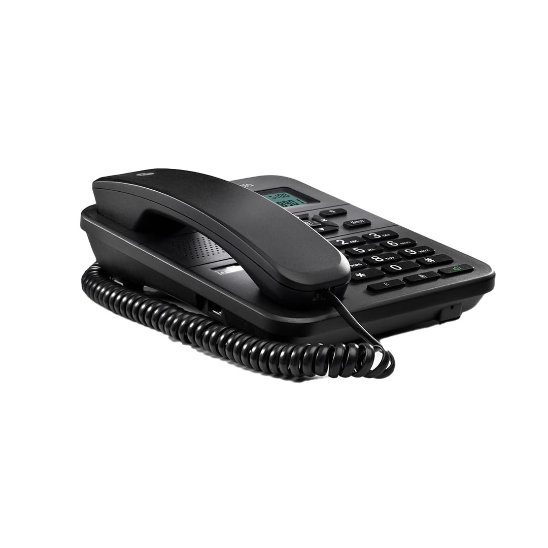 Motorola Voice - Téléphone filaire CT202, 10 touches mémoire, haut-parleur mains libres, musique d'attente, identification de l'appelant, recomposition du dernier numéro - Noir
