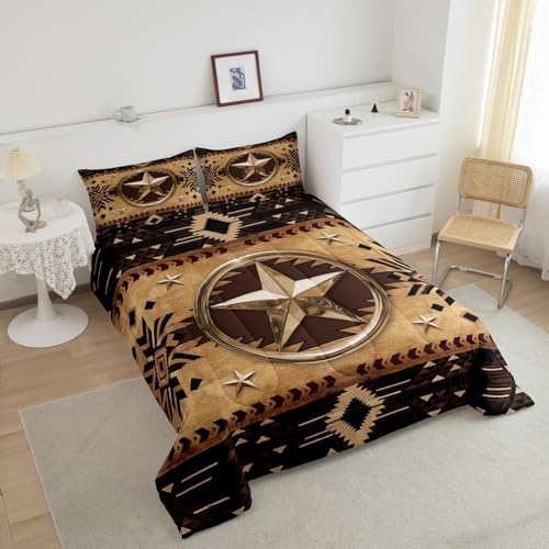 Image of Feelyou Texas Star Comforter Set King Size Boho Cowboy Bedding Set Boys Girls Aztec Comforter Set Wild West Duvet Insert 3Pcs
