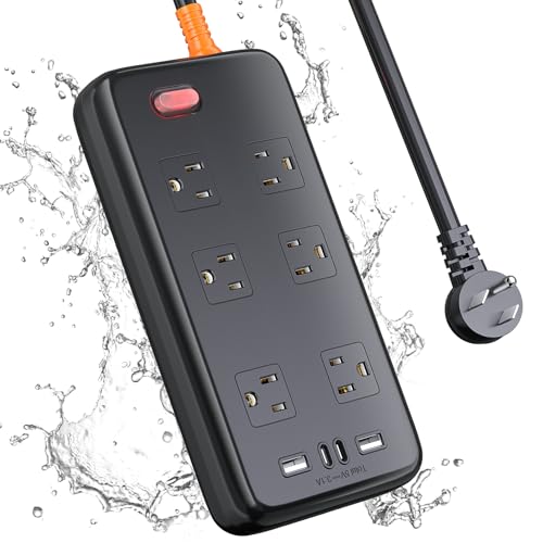 Outdoor Power Strip Weatherproof, IPX6 Waterproof Surge Protector with 6 Wide Outlets and 2USB...