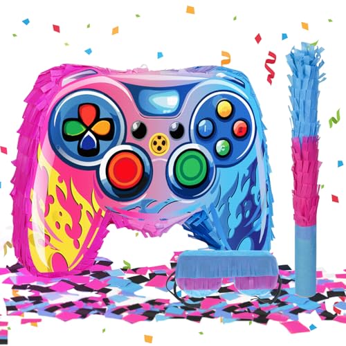 Piñata manette de jeu vidéo 40cm avec bâton et confettis pour fête d'anniversaire