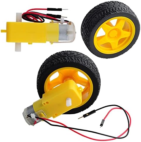 Wishiot 2pcs DC3-6V TT Motor 1:48 Reduction Ratio 200RPM Dual Shaft Gearbox with Hookup Wires Male Dupont Connector + 2pcs 65mm Tire Wheel for Arduino Micro:bit Smart Car Chassis Robotics DIY Project
