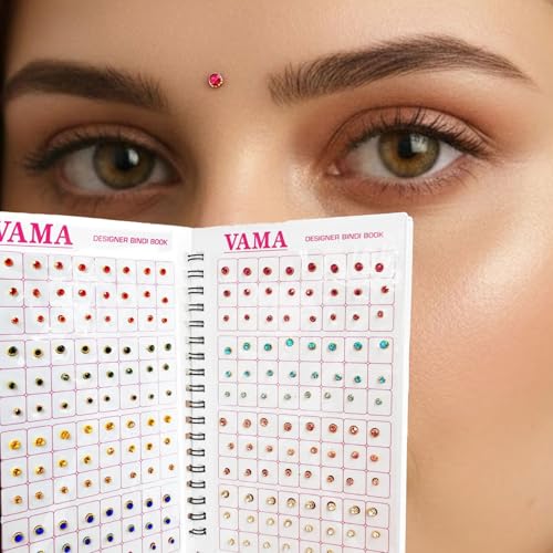 Image of VAMA Fashions Multicolour Stone Self Adhesive Kumkum Bindis Sticker Bindiya Bride Groom Forehead Bindi Spiral Book Booklet for Women & Girls (Multi Size Bindi Book)