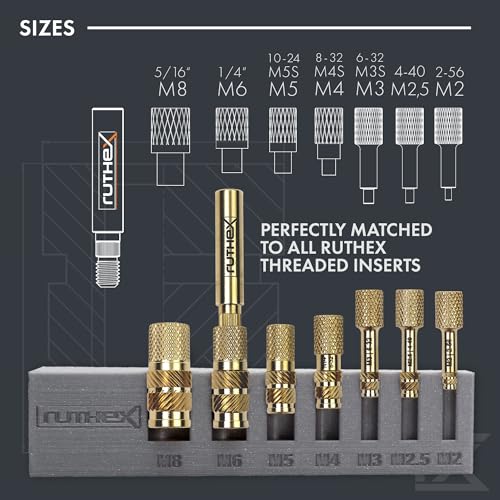 Image of ruthex 7X Soldering Tips /Heat Set Insert Tips - for Thread Inserts M2 / M2.5 / M3 / M4 / M5 / M6 / M8 - #2-56 / #4-40 / #6-32 / #8-32 / #10-24 1 /4 inch and Soldering Iron Adapter 900M / T18