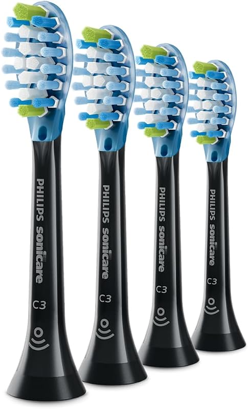Cabezales de cepillo de repuesto originales Philips Sonicare C3 Premium Plaque Defence, negro, paquete de 4, HX9044/88