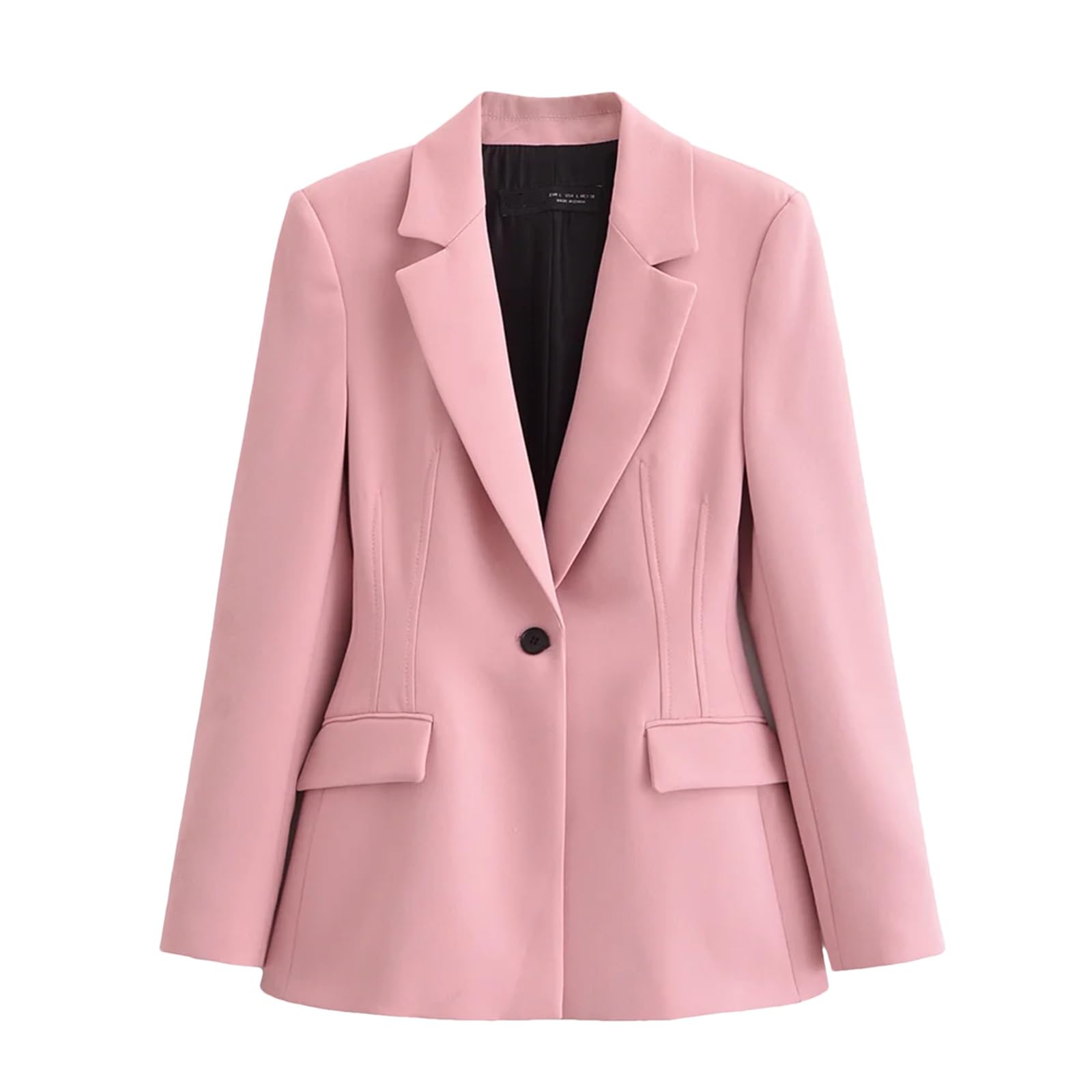 Womens Casual Solid Single Button Slim Blazer Jacket Lapel Pocket Long Sleeve Suit Coat