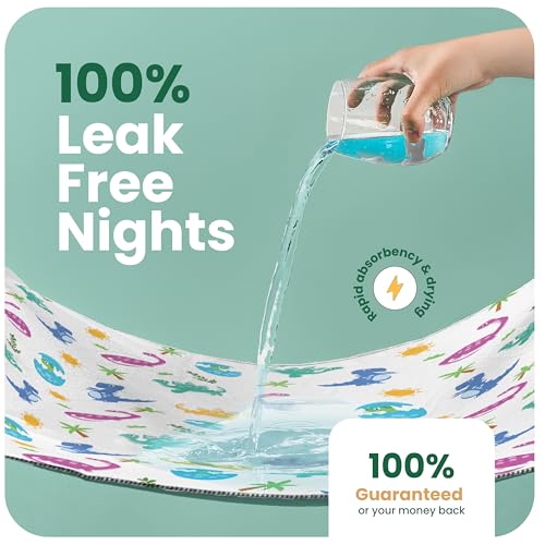 Image of IMPROVIA Pee Pads for Kids - Bed wetting Pads for Kids Potty Training Bed mats for Toddlers Waterproof Reuseable Washable Absorbent, Non Slip - Dino Design - Full Size 34 inchx52
