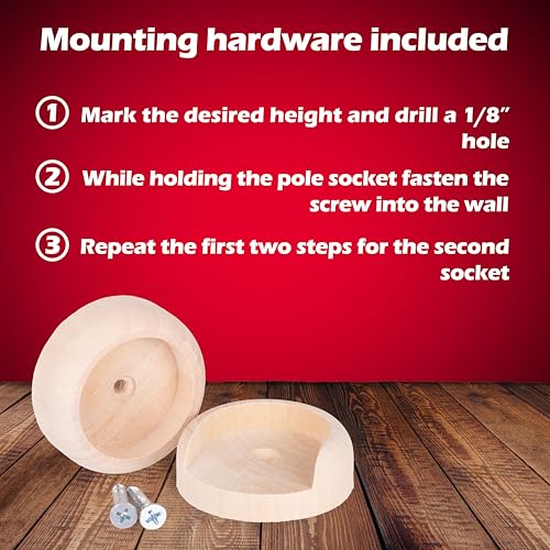 WADDELL Closet Pole Socket (Jumbo Heavy Duty, 1 Set) | Hardwood Dowel Rod Holder Fits Any Style Closet Rods up to 1-¾" Diameter | Includes Mounting Screws | Closet Bracket for DIY Home Improvement