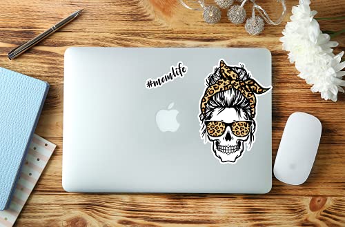 United By Color Mom Car Decal 6 Inches - #Mom Life Skull Car Decal - Cheetah Car Accessories - Car, Laptop, Water Bottle, Cup, Wall, Van #TOP2