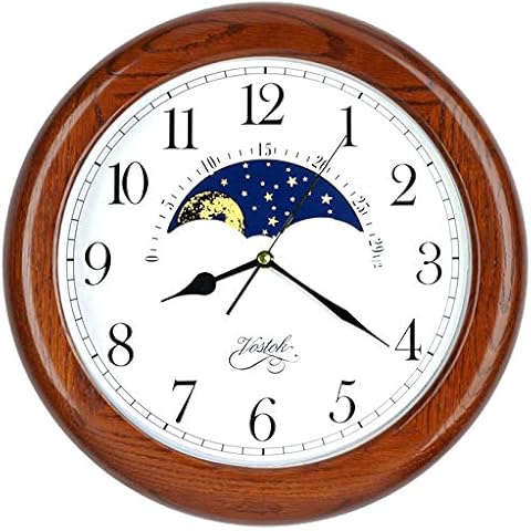 JUSTIME 14 Inch Exclusive Solid Oak Wood Non-Ticking Sweep Mechanical Specialty Moon Phase Moving Dial Wall Clock, Gift, Home Décor Cover