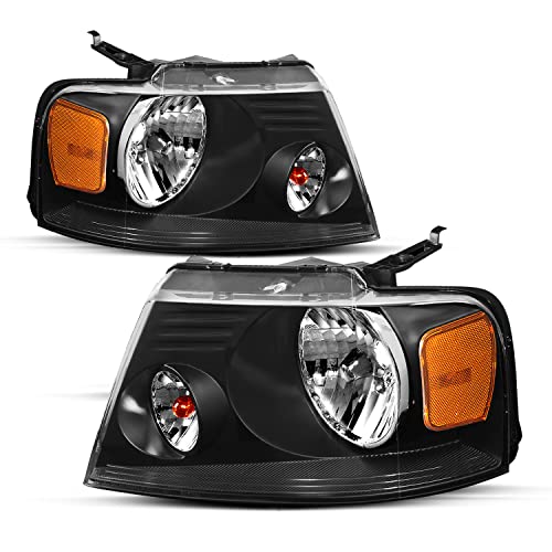 JSBOYAT Headlight Assembly Replacement for 2004-2008 Ford F150 Pickup Headlamp Passenger & Driver Side (Black Housing with Amber Reflector)
