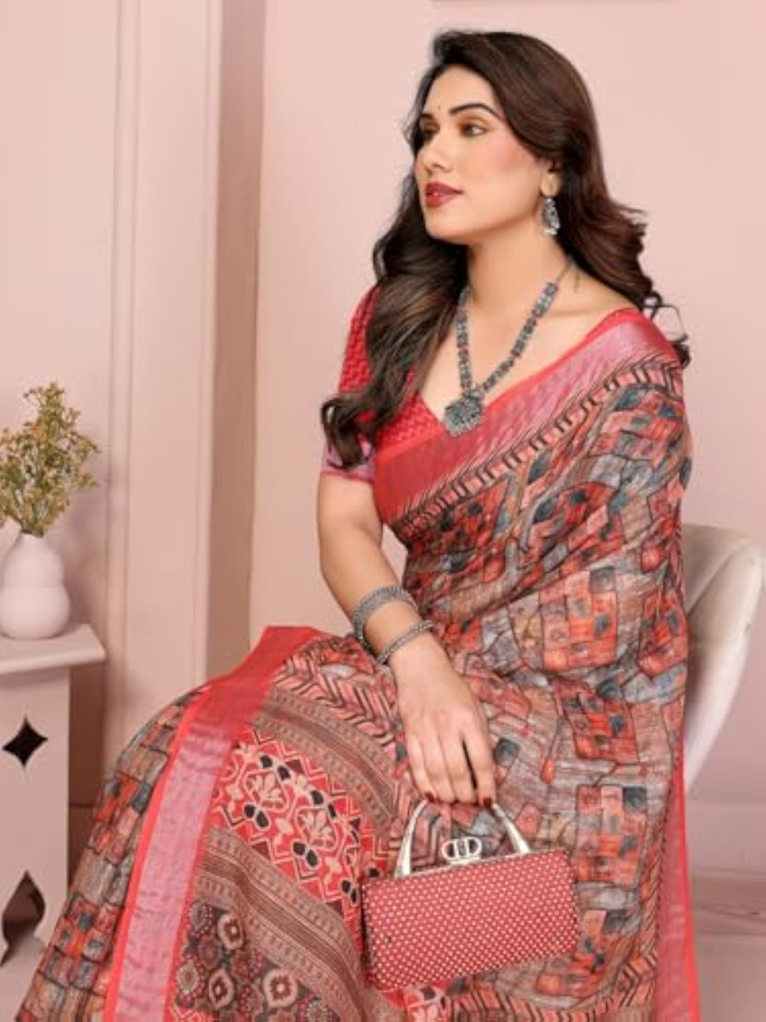 Women Digital Printed Linen Cotton Saree