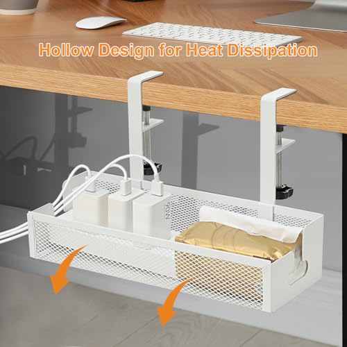 Cozary Organizador de Cables Escritorio, Bandeja Cables Escritorio con Ganchos Regulables, Soporte Bajo Mesa de Acero al Carbono Alta Capacidad para Oficina Hogar Gaming - imagen 5