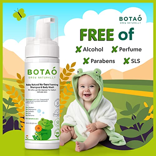 Botao Baby Sensitive Tear Free Foaming Natural Shampoo & Body Wash – Fragrance Free 99% Natural Ingredients Ultra Gentle Vegan Baby Shampoo & Body Wash #TOP5