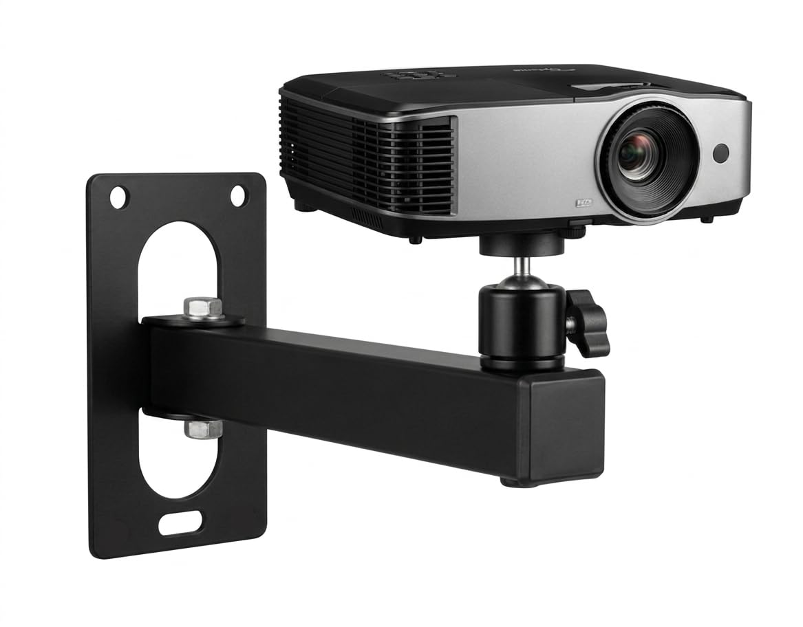 Projector Wall Mount Stand with Adjustable Tilt, Swivel & 360° Rotation Ball Head | Heavy Duty Metal Bracket Holder for CCTV Mini Single Screw Projector | Weight Capacity 10Kg (Black)-image-5