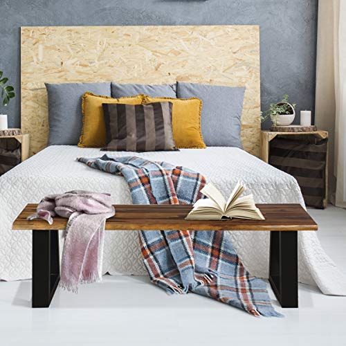 Giantex Wooden Dining Bench Seating Chair Rustic Indoor &Outdoor Furniture (Rustic Brown&Black) #TOP3