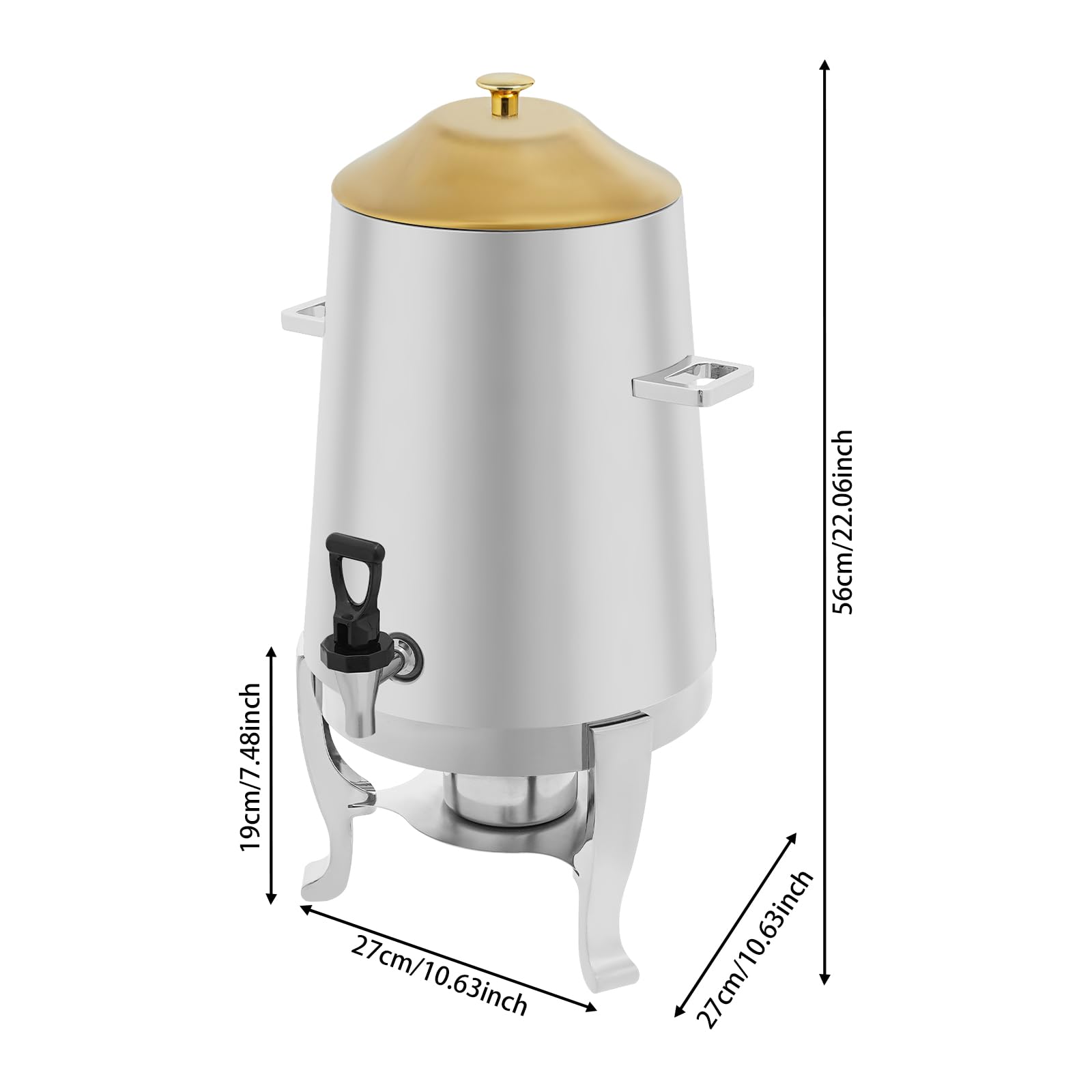 3.5 Gallon/13L Coffee Urn With Fuel Holder, Stainless Steel Beverage Dispensers Hot Drink Dispenser with Stand Coffee Dispenser With Spigot for Coffee Tea Hot Water (Gold Lid)
