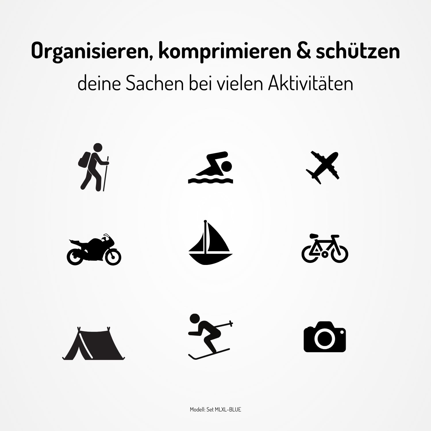 NORDKAMM® Profi-Packtaschen mit Kompression, Ultraleichtes Koffer-Organizer Set, Packing Cubes aus wasserdichtem Stoff, Packwürfel, Packing Cubes Compression
