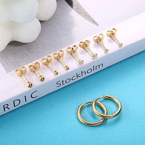 Fasacco G23 Titanium Earrings Set For Multiple Piercing Hypoallergenic Earrings 2Mm 3Mm Cz Ball Gold Stud Earrings Set #TOP7