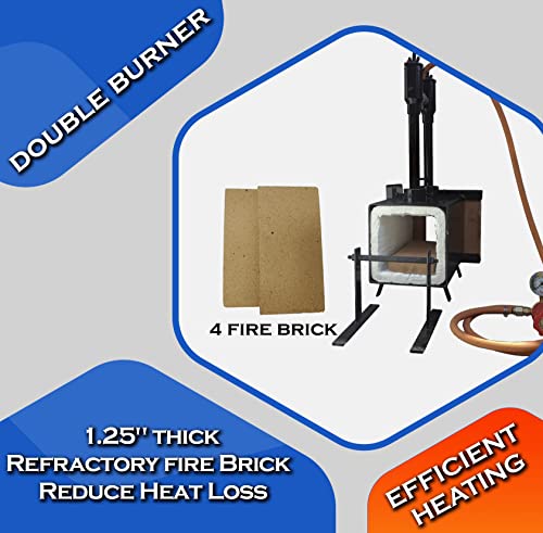 Simond Store Blacksmithing Forge Double Burner With One Side Brick Door, 2600F Rated, Propane Gas Forge For Knife Making Blacksmithing Farrier Tools - Rectangle Shape Steel Forge #TOP2