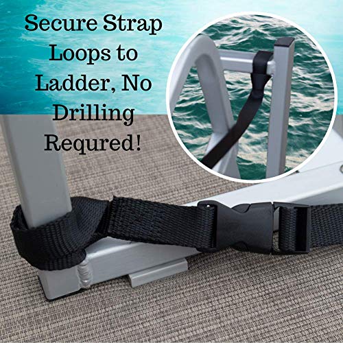 Ez-Xtend Pontoon Ladder Pull Up Strap Using Quick Release Buckle System - Made With Heavy Duty 4500 Lb Breaking Strength 1" Black Polyester Webbing, 250 Lb Quick Release Buckle, And Lifetime Thread #TOP4