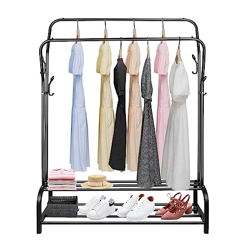 Porte-vêtements en métal avec rangement à chaussures intégré et étagères pour la maison