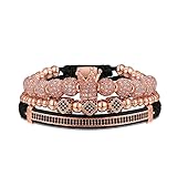 WFYOU Pulseras de corona imperial para hombres de oro de 18 quilates con cuentas de circonita cúbica, regalo de lujo para hombres